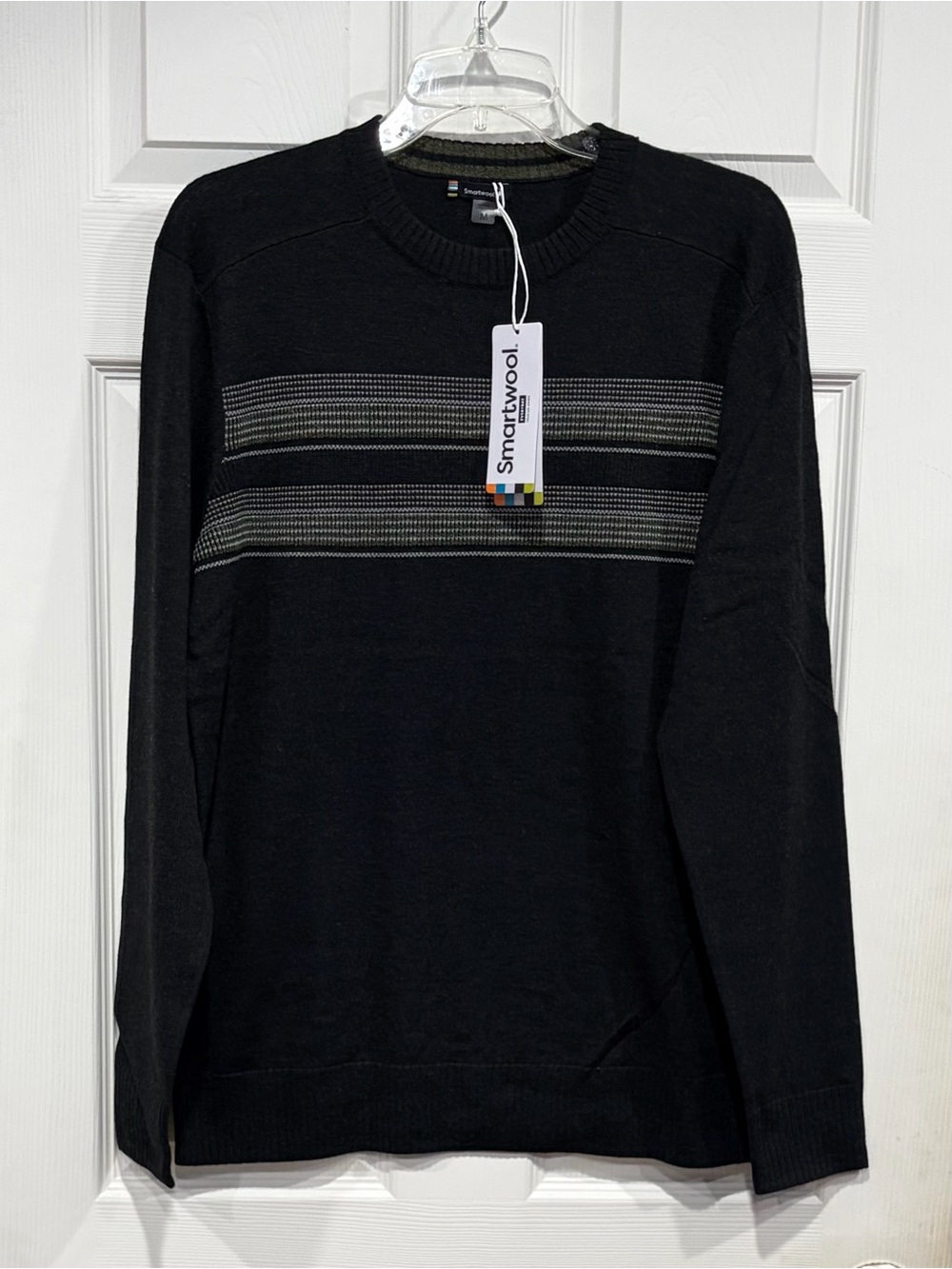 Smartwool Men's Medium Sparwood Stripe Crew Sweater Charcoal Grey NWT Wool Blend